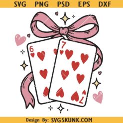 Valentine Coquette Bow Card SVG, Valentine playing card svg, Card coquette bow svg png
