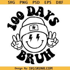 100 Days Bruh smiley face SVG PNG, retro smiley face svg, 100 day of school svg