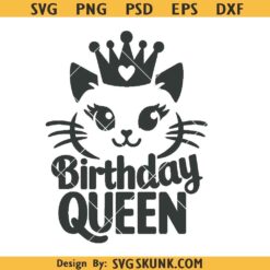 Birthday Queen cat SVG, crowned kitty svg png, birthday girl svg