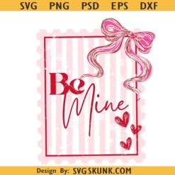 Coquette Valentines Postage Stamp svg, Be Mine Valentines Heart Png svg, Preppy Painted Bow Valentines svg