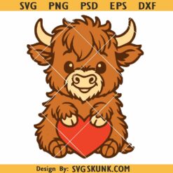 Highland Cow Heart SVG, Valentine cow svg, Kids Valentine svg png, cute Valentine svg png