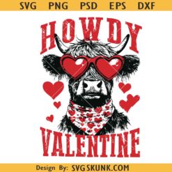 Howdy Valentine svg, Valentine Highland Cow svg, Western Valentine's Day svg