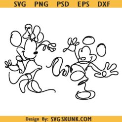 Mickey and Minnie Mouse line art, Mickey Minnie Valentine svg, Mickey Minnie love svg png