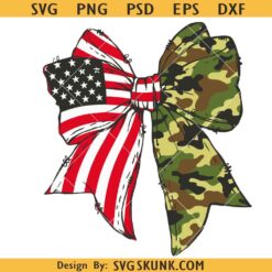 Patriotic Camouflage Coquette Bow svg png, 4th of July Freedom Ribbon svg, American Flag svg