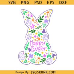 Easter SVG, Floral Easter Bunny SVG, Spring SVG, Happy Easter Svg, Flowers Svg
