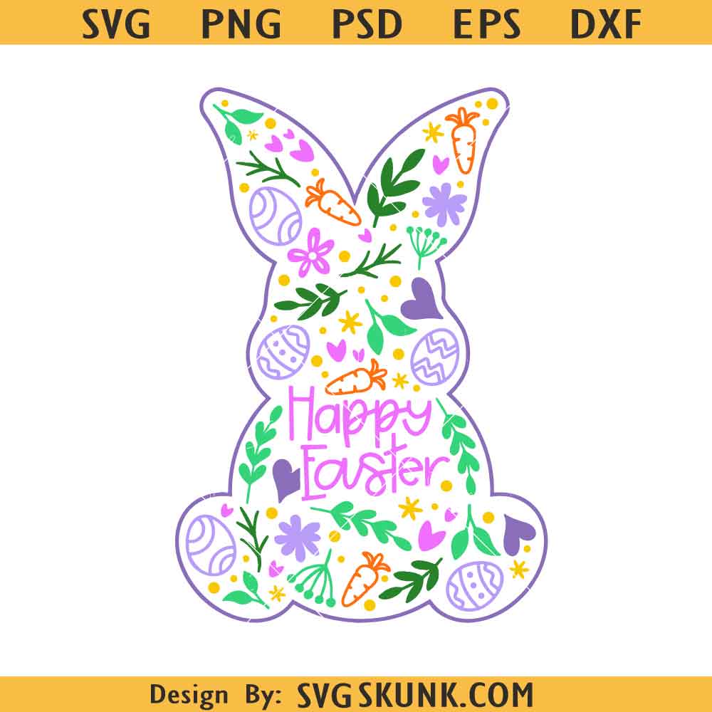 Easter Bunny SVG Easter SVG, Floral Easter Bunny SVG, Spring SVG, Happy Easter Svg, Flowers Svg