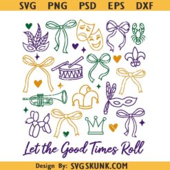 Mardi Gras Y’all SVG PNG, Mardi Gras Doodle Icons svg png, Mardi gras element svg png