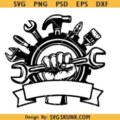 Mechanic tools SVG, Mechanic hand holding wrench svg, Mechanic tools name frame SVG