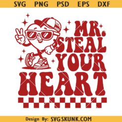 Mr Steal your heart SVG, retro checkered Valentine svg png