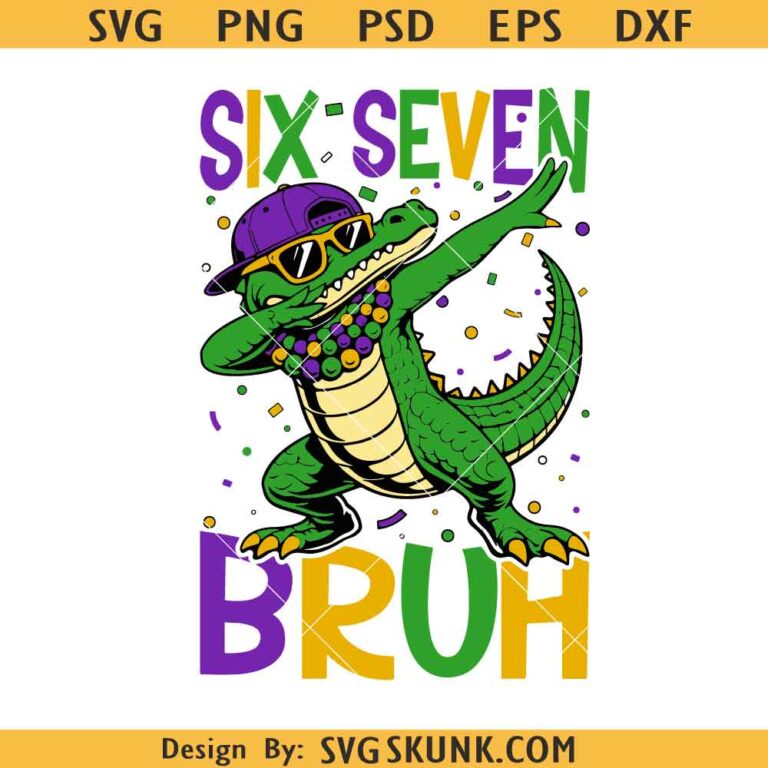 Six Seven Alligator Mardi Gras Svg, Alligator 67 Svg, Mardi Beads 67 ...