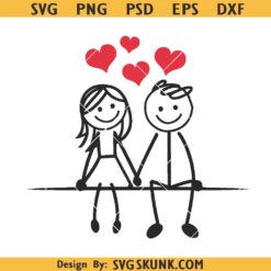 Valentine stick man SVG PNG, Valentine Stickman with Hearts svg, Stick Lovers SVG