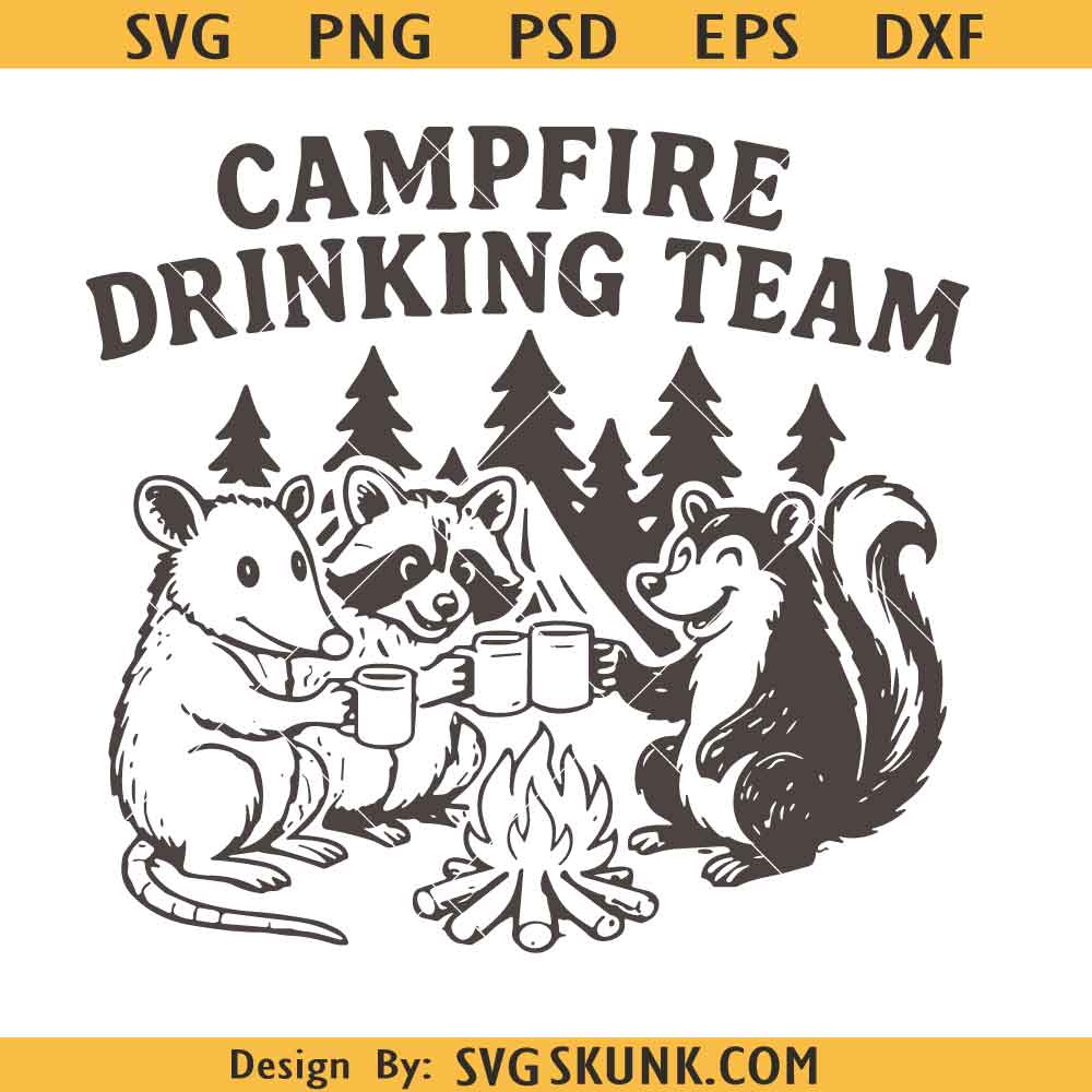 Campfire Drinking Team svg Campfire Drinking Team svg png, Camping Lover Raccoon Opossum Skunk SVG