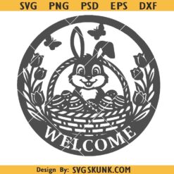 Welcome Bunny Sign SVG PNG, Digital download, Round door hanger svg, Glowforge laser file