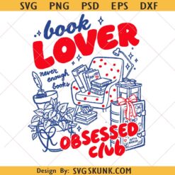 Book Lover Obsessed Club svg, Book lover coquette SVG PNG, book lover svg