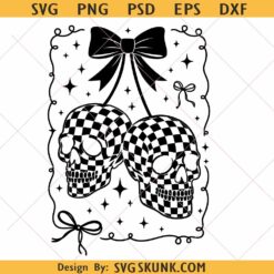 Coquette Checkered Cherry Skull PNG, Halloween Gothic Digital Download, Trendy Halloween png