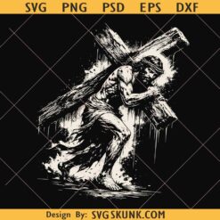 Jesus Carrying Cross SVG PNG, Vintage Halftone Easter Christian Design, Good Friday SVG PNG