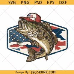 Patriotic Camo Bass Fishing PNG SVG, bass fishing hatch patch svg png, 4th of July Fishing USA 250 Years svg png