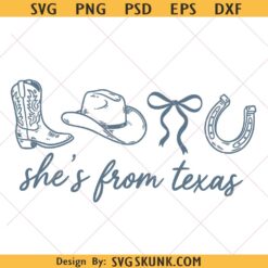 She's From Texas PNG, Western Coquette Bow svg png, Cowboy Boot Hat Bow Horseshoe design