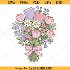 Spring Book Bouquet Svg png, book lover svg png, Spring Summer Bookish Png