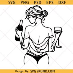 Woman holding wine bottle minimalist line art SVG PNG