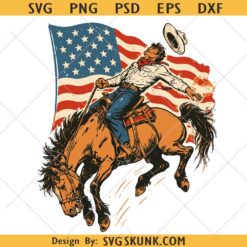 4th of July Cowboy svg Patriotic Western, American Flag Rodeo Svg, Vintage USA Sublimation svg
