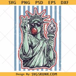 4th of July Statue of Liberty Blowing Bubble Png, Preppy Stripes Png, Girly 4th July Png Design