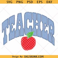 Apple Teacher PNG, Teacher PNG, Teacher Shirt Design, Blue Gingham Varsity PNG, Back to School PNG