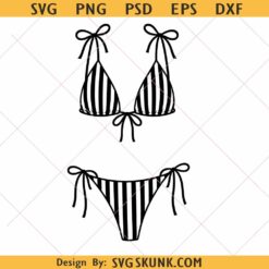 Bikini Top PNG, Black Striped Swimsuit Png, Summer Beach Png, Lake Girl PNG