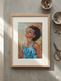 Black girl with curly afro hair watercolor PNG