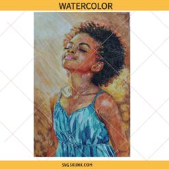 Black girl with curly afro hair watercolor PNG