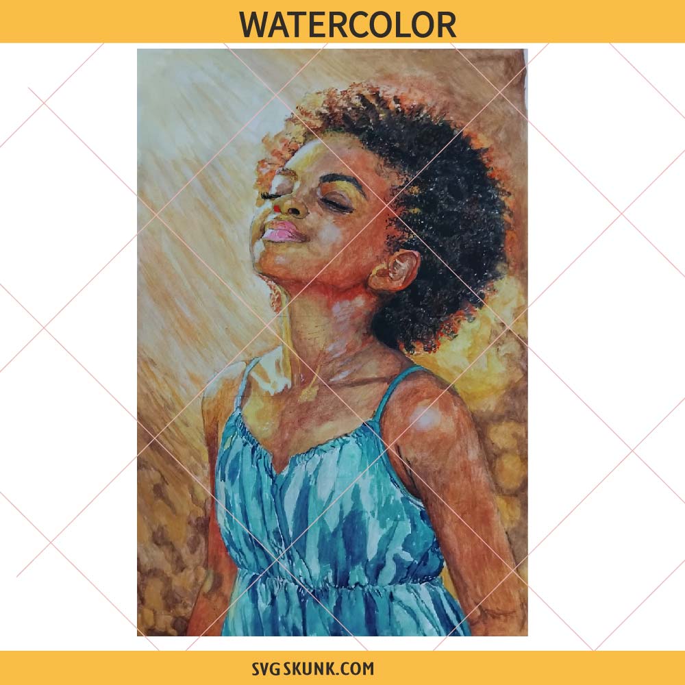 Black girl with curly afro hair watercolor PNG Black girl with curly afro hair watercolor PNG