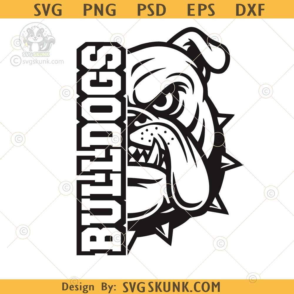 Bulldogs Split svg png Half Bulldog Face Svg, Bulldogs SVG, Bulldog Head Svg png