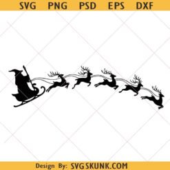 Santa Reindeer Sleigh Silhouette SVG, Christmas Sleigh Silhouette SVG, Christmas Santa svg