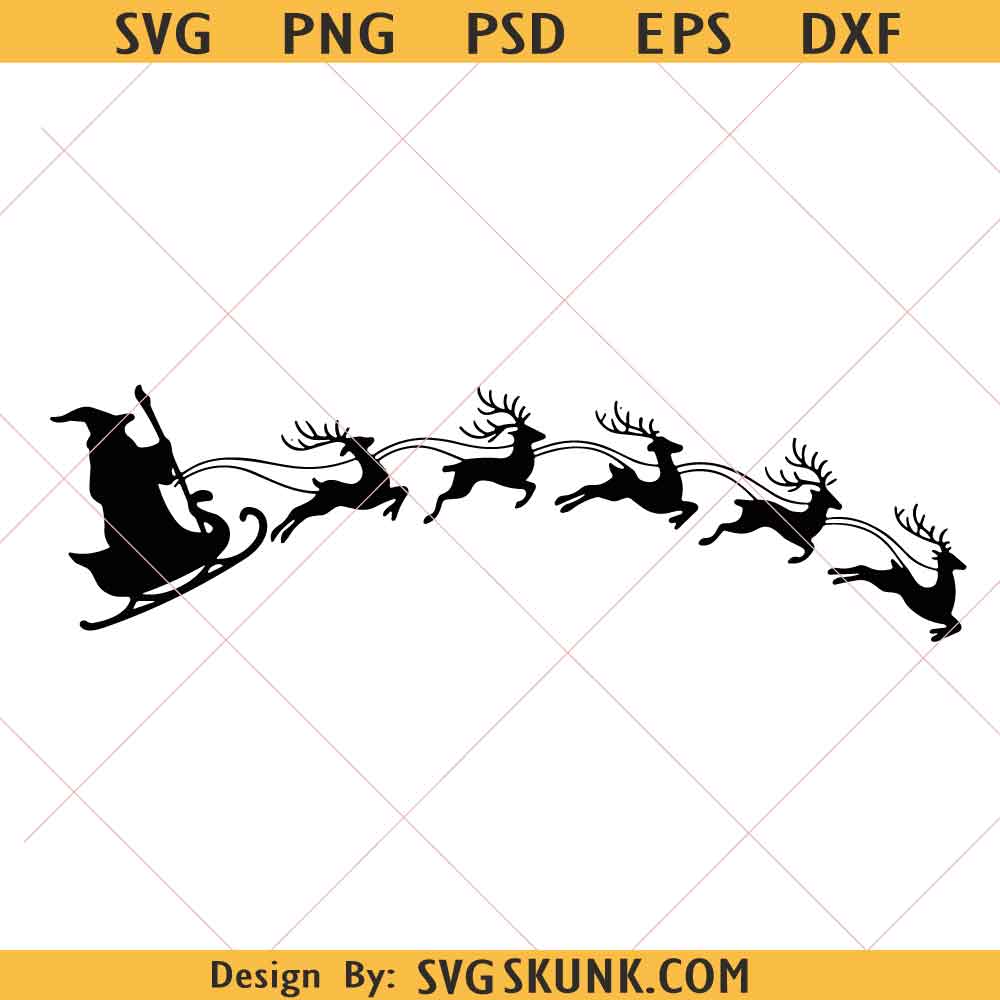 Christmas Santa svg Santa Reindeer Sleigh Silhouette SVG, Christmas Sleigh Silhouette SVG, Christmas Santa svg