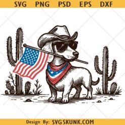 4th of July Patriotic Dachshund svg, Cowboy Dog USA Flag Western svg, Red White Blue Dog Independence Day svg