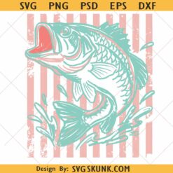 Retro bass fish SVG PNG, Pastel Fishing Graphic, Preppy Coastal Lake Design, Summer Fishing Shirt Design