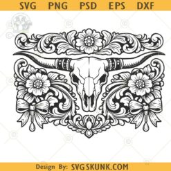 Tooled Leather Longhorn Skull Coquette SVG PNG