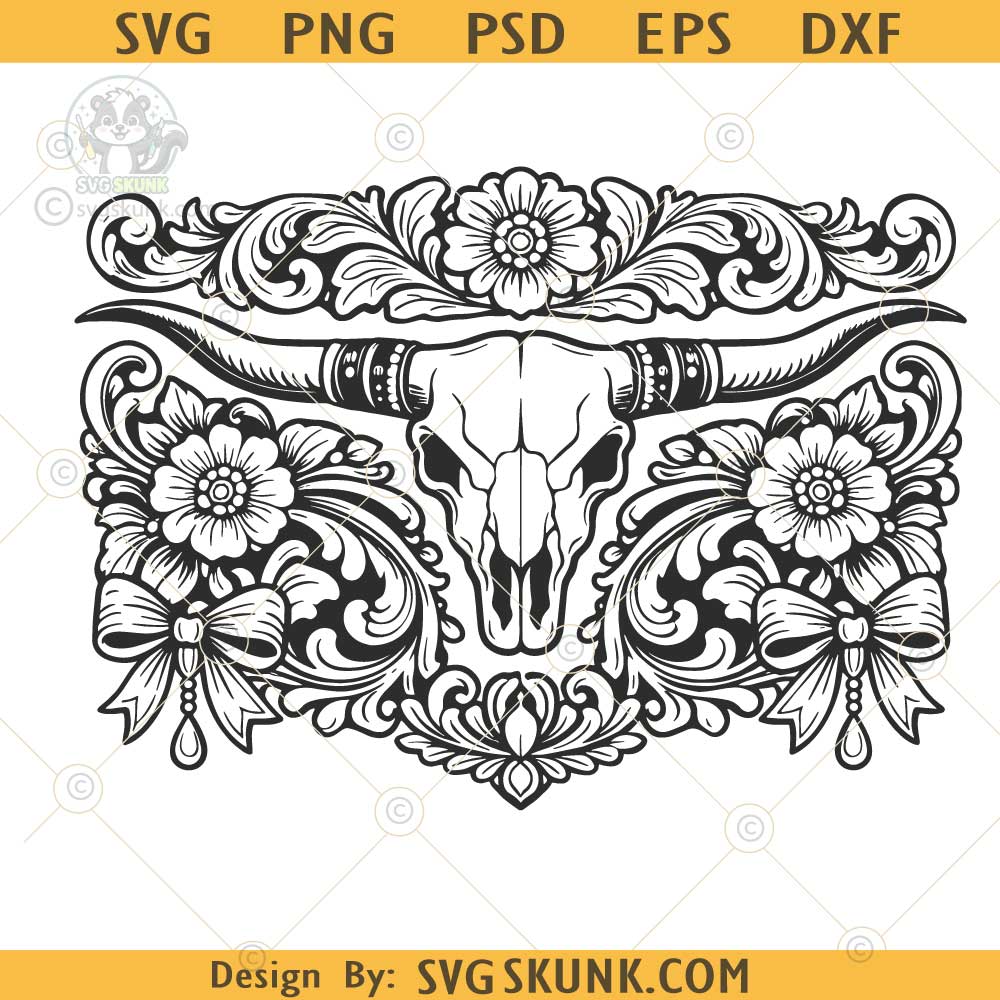 Tooled Leather Longhorn Skull Coquette SVG PNG Tooled Leather Longhorn Skull Coquette SVG PNG