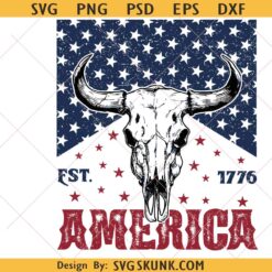 Western Fourth of July svg, USA Bull Skull svg, Country Western svg