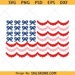 Bow Scalloped American Flag SVG PNG, Preppy 4th of July Design png svg dxf