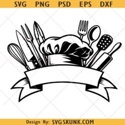 Chef Hat And Kitchen Tools Logo SVG, Culinary svg, Kitchen Decor svg, Cooking svg
