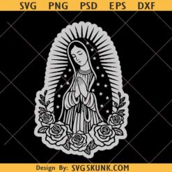 Floral Virgen De Guadalupe SVG PNG, Virgin Mary Outline, Catholic svg file for Cricut