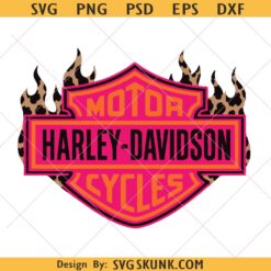 Hot Pink Harley-Davidson Cycles logo PNG, Harley-Davidson Leopard print Flame svg png
