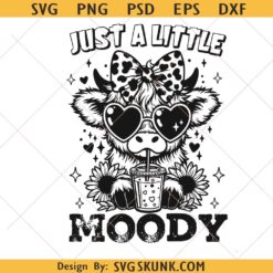 Just A Little Moody svg, highland cow PNG, Cow retro Trendy PNG,Highland Cow svg