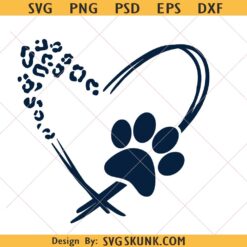 Leopard heart paw print SVG PNG, dog paw heart print svg png, dog mom svg png