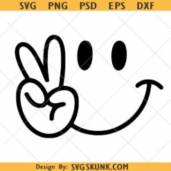 Peace Sign Smiley SVG PNG, happy smiley face svg, Minimal Face Clipart