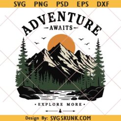 Adventure awaits PNG, Vintage Mountain png, Camping shirt png