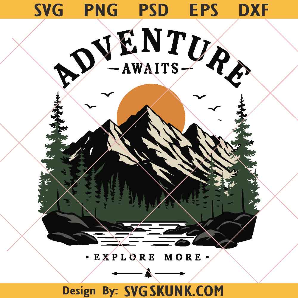 Adventure awaits PNG, Vintage Mountain png, Camping shirt png