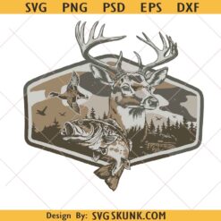 Deer Duck Fishing PNG SVG, Retro Camo Hunting Sublimation, hunting Patch Design