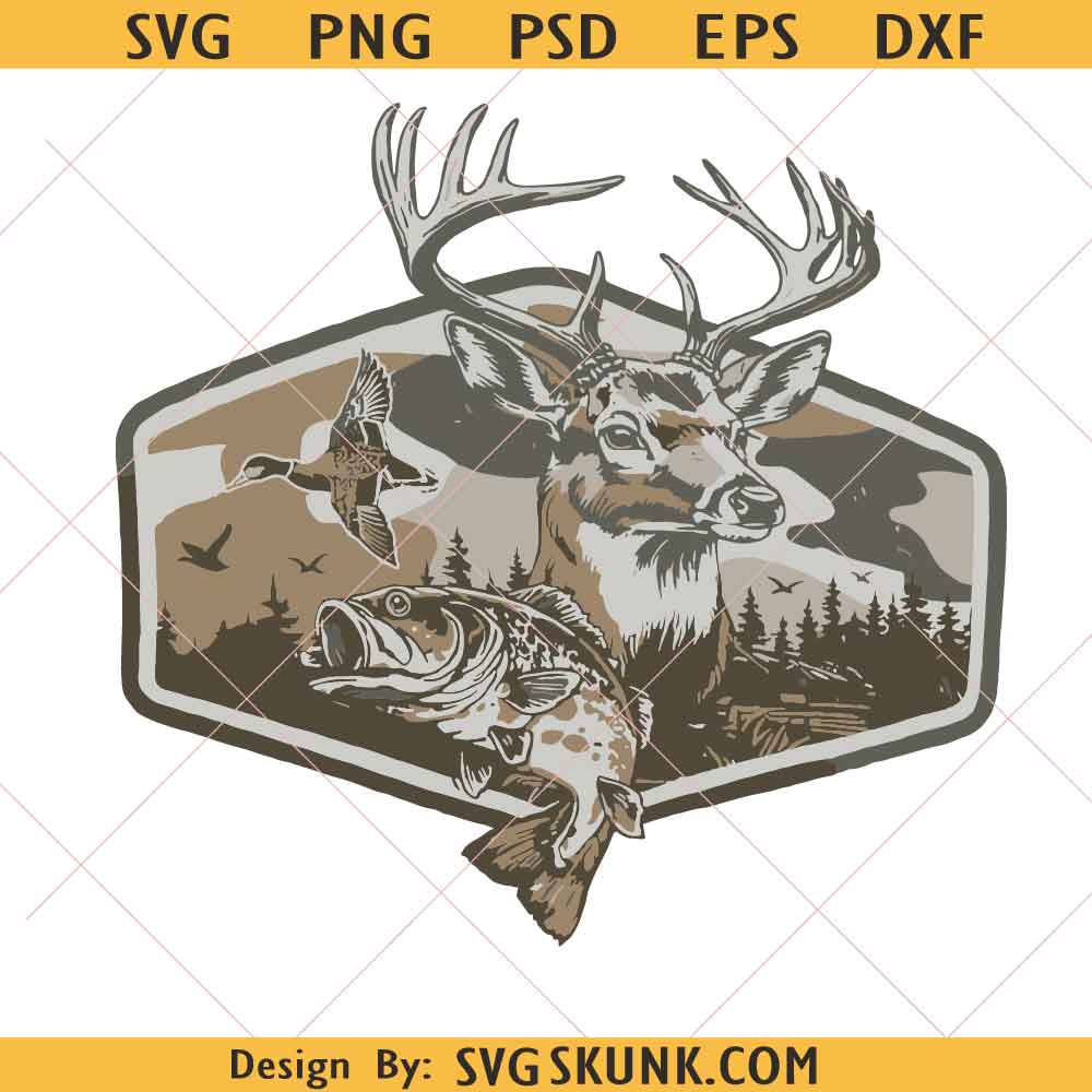 Deer Duck Fishing PNG SVG Deer Duck Fishing PNG SVG, Retro Camo Hunting Sublimation, hunting Patch Design